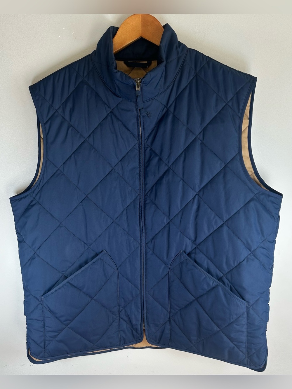 J.Crew Men’s Walker Quilted Vest Size XL Navy Blue Full Zip Diamond Pattern EUC
